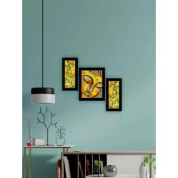 SAF Black & Yellow 3 Pieces Lord Buddha Painting Framed Wall Art-picture-21