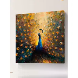 SAF Blue & Brown Peacock Printed Canvas Wall Art-picture-42