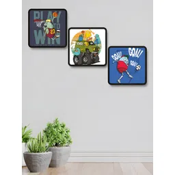 SAF Blue & Green 3 Piece Wood Abstract Wall Paintings-picture-19