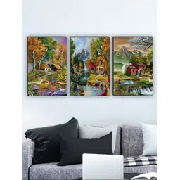SAF Blue & Green 3 Pieces Nature Painting Wall Arts-picture-22
