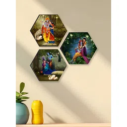 SAF Blue & Green 3 Pieces Radha Krishna Religious Printed Wooden Wall Art-picture-37