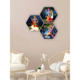 SAF Blue & Green 3 Pieces Radha Krishna Wooden Painting Wall Arts-picture-36