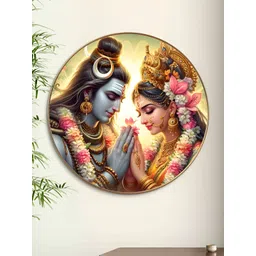 SAF Blue & Pink Divine Shiva Parvati Religious Printed Wooden Wall Art-picture-35