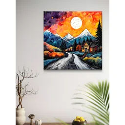 SAF Blue & White Mountain Sunset Printed Canvas Wall Art-picture-14