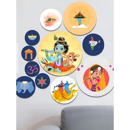 SAF Blue & Yellow 11 Pieces Radha Krishna Wooden Wall Hanging-picture-41