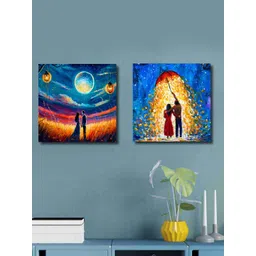 SAF Blue & Yellow 2 Pieces Couple Theme Canvas Painting Wall Art-picture-19