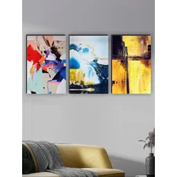 SAF Blue & Yellow 3 Pieces Abstract Painting Wall Arts-picture-16