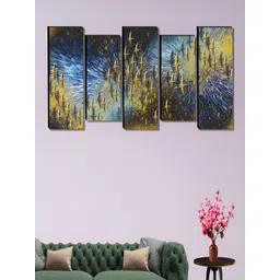 SAF Blue & Yellow 5 Piece Abstract Canvas Wall Arts-picture-23