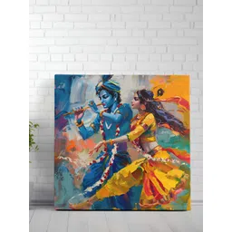 SAF Blue & Yellow Canvas Religious Radha Krishna Wall Art-picture-33