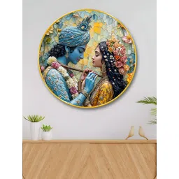 SAF Blue & Yellow Radha Krishna Religious Wooden Wall Art-picture-24
