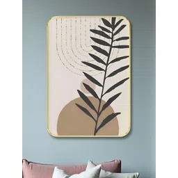 SAF Brown & Beige Leaf Printed Wooden Wall Painting-picture-14