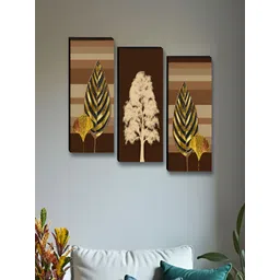 SAF Brown & Gold Toned 3 Pieces Floral Printed Wall Paintings-picture-21