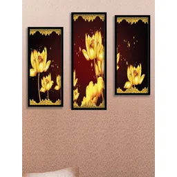 SAF Brown & Gold Toned 3 Pieces Flower Wall Art-picture-25