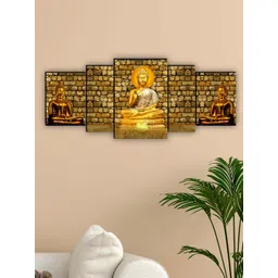 SAF Brown & Gold-Toned 5 Pieces Lord Buddha Framed Wall Art Painting-picture-15