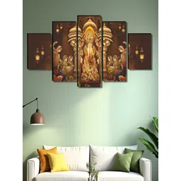 SAF Brown & Gold-Toned 5 Pieces Lord Ganesh Religious Wooden Wall Art-picture-18