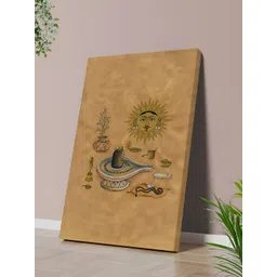 SAF Brown & Gold-Toned Shiva Lingam With Sun Motif Canvas Religious Wall Painting-picture-30