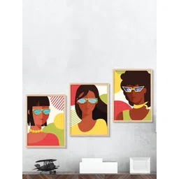 SAF Brown & Yellow 3 Pieces Boho Woman Wall Art-picture-31