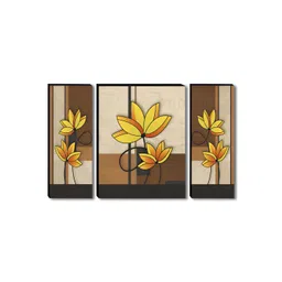 SAF Brown & Yellow 3 Pieces Floral Printed Wall Arts-picture-29