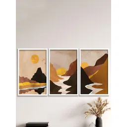 SAF Brown & Yellow 3 Pieces Modern Art Painting Framed Wall Arts-picture-21