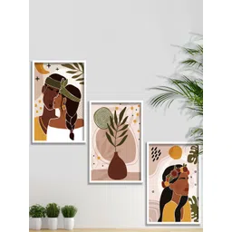 SAF Brown & Yellow 3-Pieces Modern Art Printed Framed Wall Art-picture-40