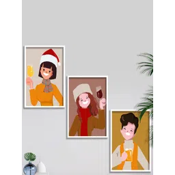 SAF Brown & Yellow 3 Pieces Modern Boho Art Painting Framed Wall Art-picture-32