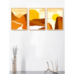 SAF Brown & Yellow 3 Pieces Modern Framed Wall Art-picture-41