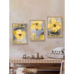 SAF Brown & Yellow 3 Pieces Modern Painted Framed Wall Art-picture-39