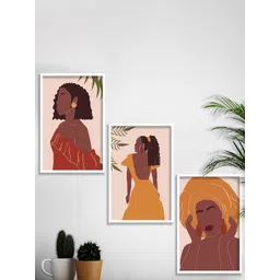 SAF Brown & Yellow 3 Pieces Printed Framed Wall Art-picture-30