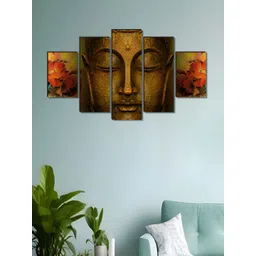 SAF Brown & Yellow 5 Pieces Buddha Wall Paintings image 3