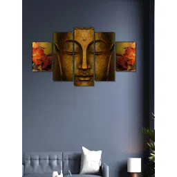 SAF Brown & Yellow 5 Pieces Buddha Wall Paintings image 1