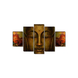 SAF Brown & Yellow 5 Pieces Buddha Wall Paintings image 4