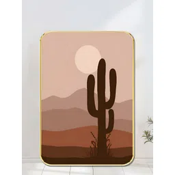 SAF Brown Desert Cactus With Sunset Landscape Wooden Wall Art-picture-13