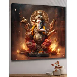 SAF Coffee Brown & Gold Toned Wooden Lord Ganesha Wall Art-picture-32
