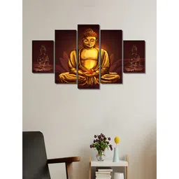 SAF Gold-Toned & Brown 5 Pieces Buddha Religious Wooden Wall Art-picture-30