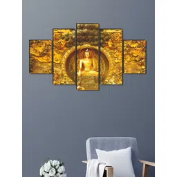 SAF Gold-Toned & Grey 5 Pieces Buddha Wood Wall Art-picture-18