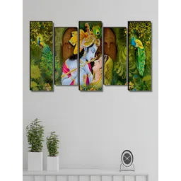 SAF Green & Blue 5 Pieces Radha Krishna Religious Wooden Wall Art-picture-41