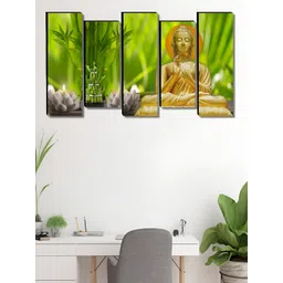 SAF Green & Gold-Toned 5 Pieces Buddha Religious Wooden Wall Art-picture-26