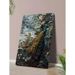 SAF Green & White Vintage Peacock Garden Canvas Birds and Nature Scene Wall Painting-picture-28