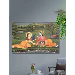 SAF Green & Yellow Radha Krishna Painted Wall Art-picture-24