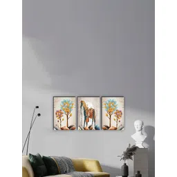SAF Grey & Blue 3 Pieces Horse Painting Wall Arts-picture-25