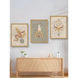 SAF Grey & Brown 3 Pieces Modern Art Wooden Framed Wall Art Painting-picture-25