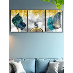 SAF Grey & Gold-Toned 3 Piece Animal Printed Wooden Wall Art-picture-19