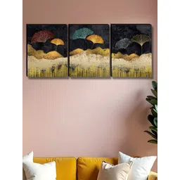 SAF Grey & Gold-Toned 3 Pieces Abstract Printed Wooden Wall Art-picture-28