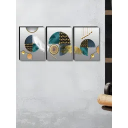 SAF Grey & Gold-Toned 3 Pieces Printed Wooden Wall Paintings-picture-32
