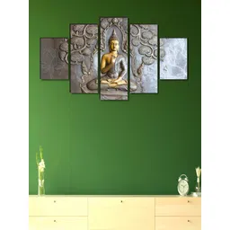 SAF Grey & Gold-Toned 5 Piece Wood Other Wall Paintings-picture-41