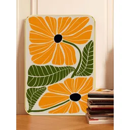 SAF Grey & Orange Floral Printed Wooden Wall Art-picture-37