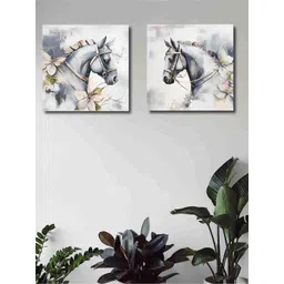 SAF Grey & White 2 Pieces Horse Painting Canvas Wall Art-picture-40