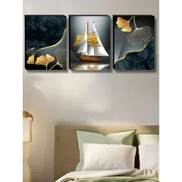 SAF Grey & White 3 Piece Floral And Botanical Ship Wood Wall Art-picture-27