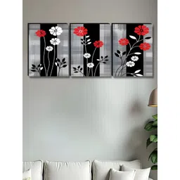 SAF Grey & White 3 Pieces Flowers Wood Wall Art-picture-34