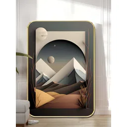 SAF Grey & White Geometric Mountain Landscape Wooden Wall Art-picture-41